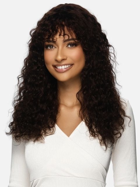 Vivica A Fox Black Rose 100% Human Hair Wet and Wavy HD Lace Full Wig- WATER CURL WITH BANG 20" (BRW417)