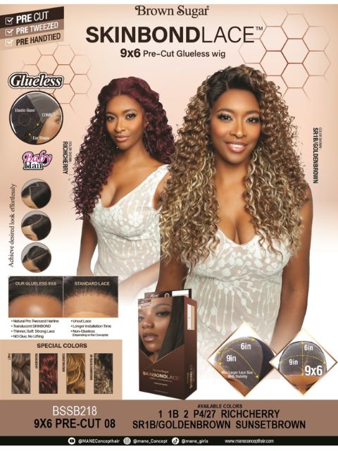 Mane Concept Brown Sugar Skin Bond Lace Pre-Cut Glueless Wig- 9x6 PRE-CUT 08- BSSB218