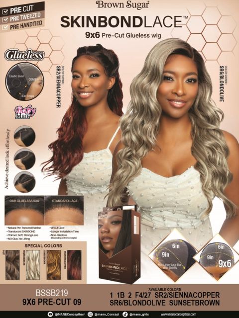 Mane Concept Brown Sugar Skin Bond Lace Pre-Cut Glueless Wig- 9x6 PRE-CUT 09- BSSB219