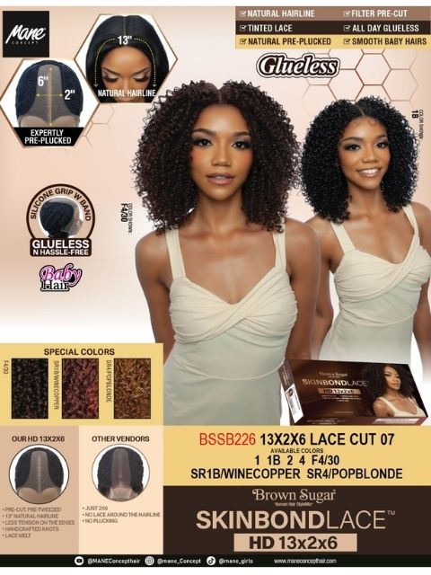 Mane Concept Brown Sugar Skin Bond Lace Glueless Wig HD 13x2x6 LACE CUT 07" (BSSB226)