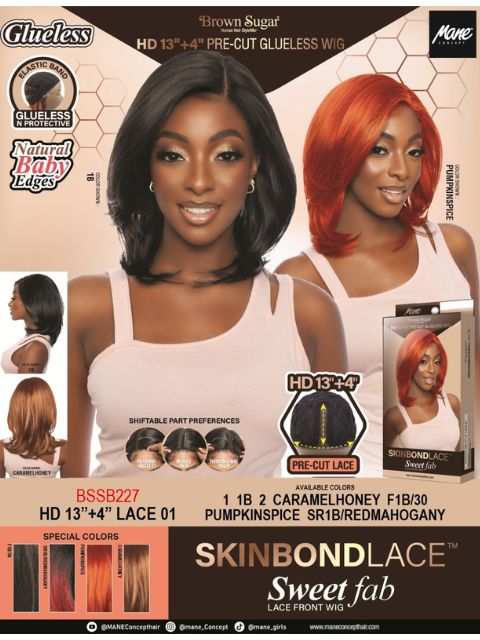 Mane Concept Brown Sugar Skin Bond Pre-Cut Sweet Fab Lace Front Wig -(BSSB227) HD 13"+4" LACE 01