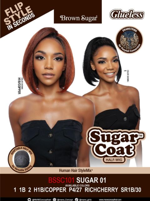Mane Concept Brown Sugar Glueless Sugar Coat BSSC101 SUGAR 01 Half Wig