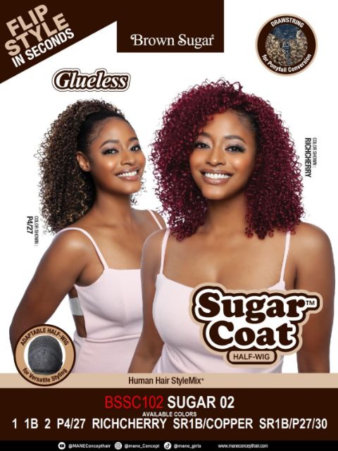 Mane Concept Brown Sugar Glueless Sugar Coat BSSC102 SUGAR 02 Half Wig