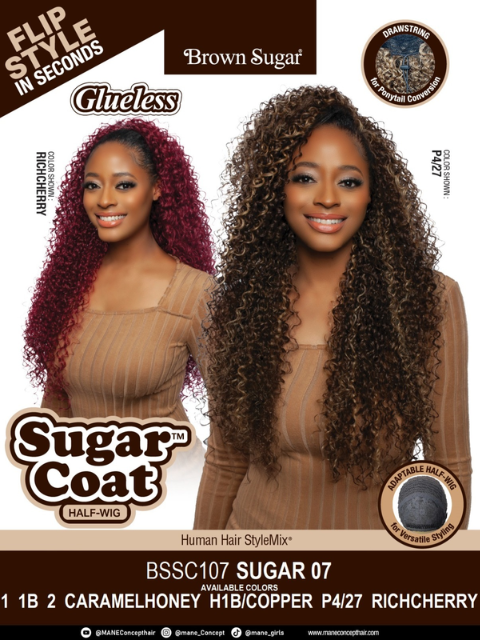 Mane Concept Brown Sugar Glueless Sugar Coat BSSC107 SUGAR 07 Half Wig