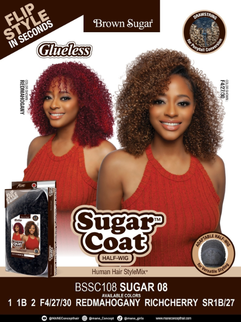 Mane Concept Brown Sugar Glueless Sugar Coat BSSC108 SUGAR 08 Half Wig