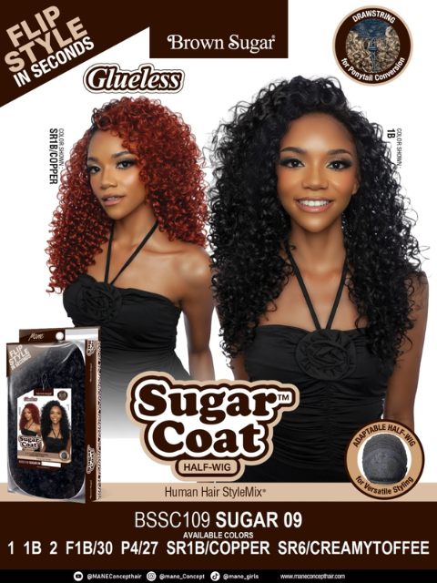 Mane Concept Brown Sugar Glueless Sugar Coat BSSC109 SUGAR 09 Half Wig