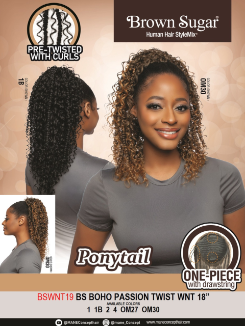 Mane Concept Brown Sugar Ponytail- BSWNT19- BS BOHO PASSION TWIST WNT 18"