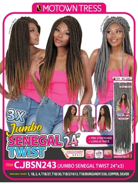 Motown Tress 3X JUMBO SENEGAL TWIST 24" (C.JBSN243) Pre-looped Crochet Braid