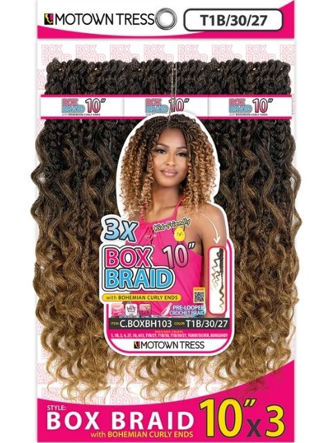 Motown Tress 3X BOX BRAID 10" with Bohemian Curly (C.BOXBH103) Ends Crochet Braid