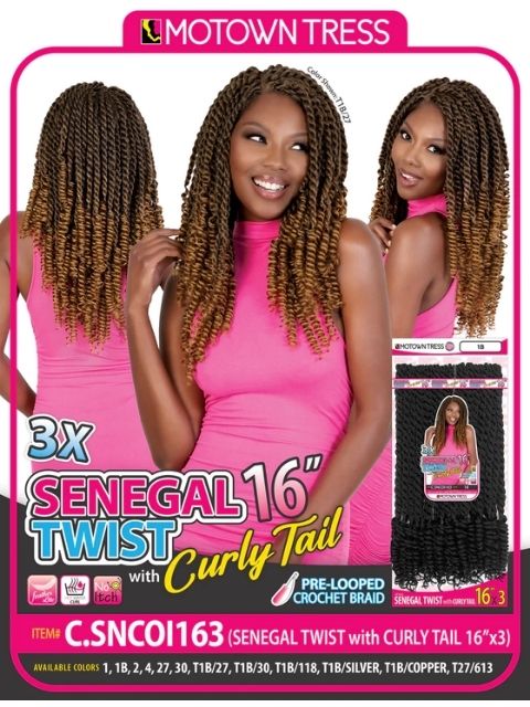Motown Tress 3X SENEGAL TWIST 16" with CURLY TAIL (C.SNCOI163) Pre-looped Crochet Braid