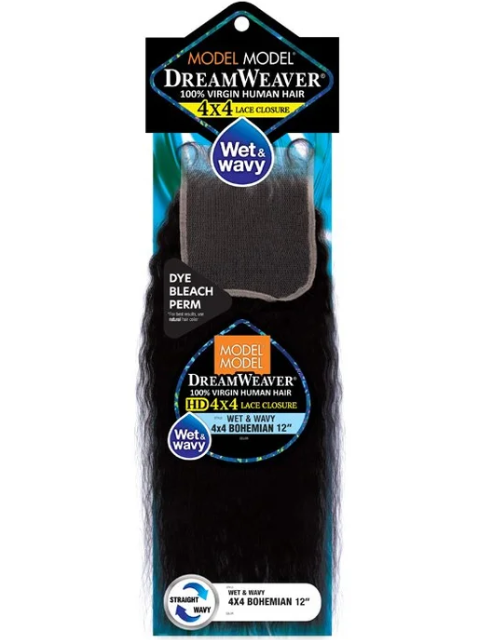 Model Model DreamWeaver 100% Human Hair 4x4 Wet and Wavy BOHEMIAN Closure