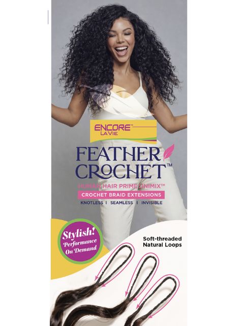 Janet Collection Human Hair Blend Encore Lavie Feather Crochet Knotless Braid Extension DEEP WAVE 14"-18"