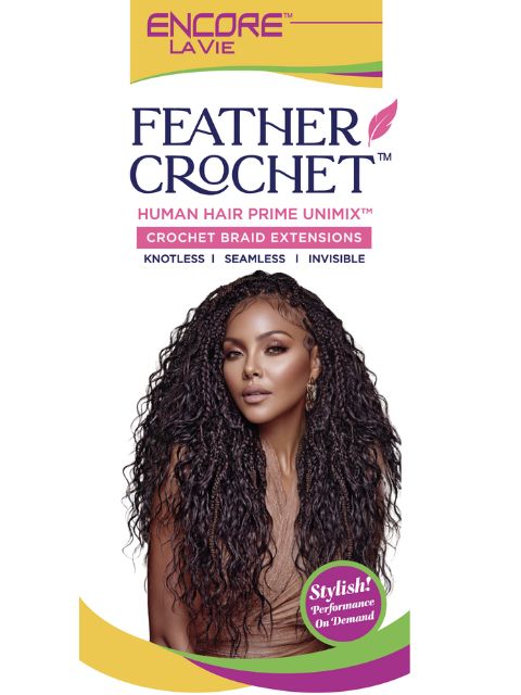 Janet Collection Human Hair Blend Encore Lavie Feather Crochet Knotless Braid Extension DEEP WAVE 14"-18"