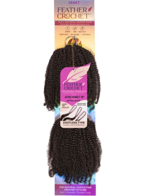 Janet Collection 100% Human Hair Feather AFRO KINKY 18" Crochet Braid Extension