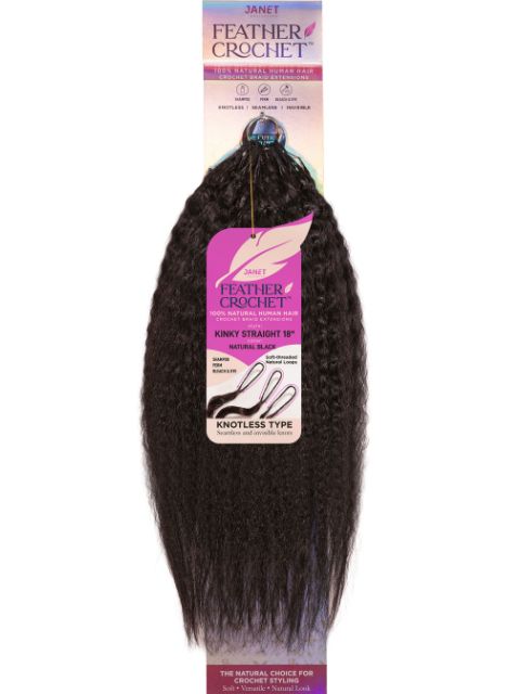 Janet Collection 100% Human Hair Feather KINKY STRAIGHT 18" Crochet Braid Extension