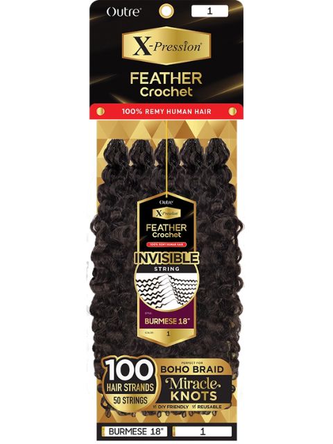 Outre X-Pression 100% Remy Human Hair Feather (Pre-Loop) Crochet Braid BURMESE"