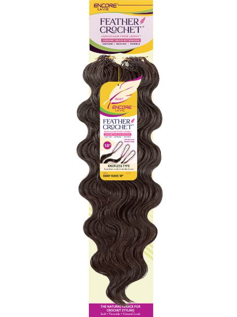 Janet Collection Human Hair Blend Encore Lavie Feather Crochet Knotless BODY WAVE 18" Braid Extension