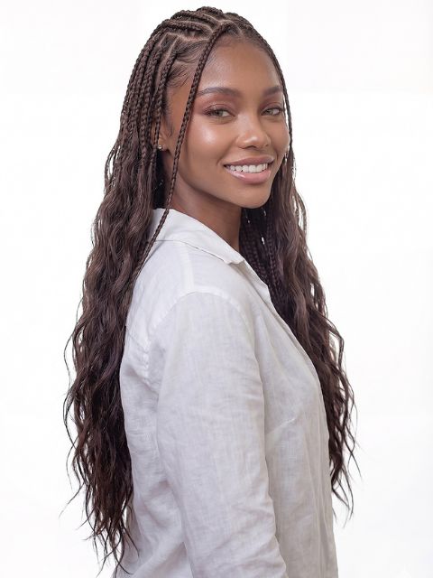 Janet Collection Human Hair Blend Encore Lavie Feather Crochet Knotless BODY WAVE 18" Braid Extension
