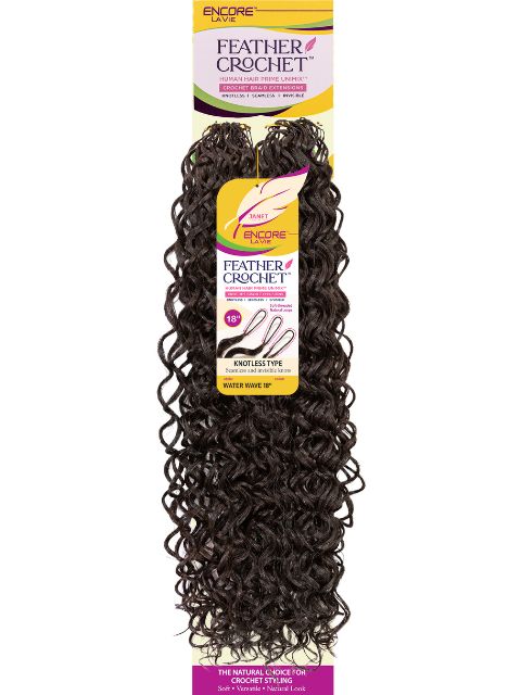Janet Collection Human Hair Blend Encore Lavie Feather Crochet Knotless WATER WAVE 18" Braid Extension