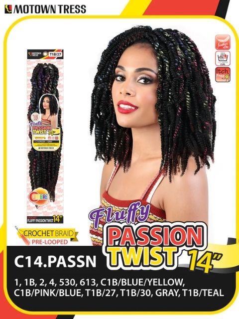 Motown Tress Pre-Loop FLUFFY PASSION TWIST 14" Crochet Braid (C14.PASSN)