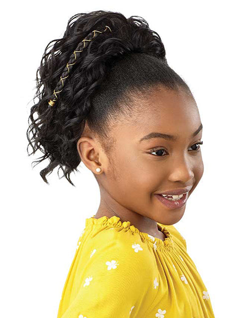 Outre Lil Looks Premium Synthetic Drawstring Ponytail - GOLD ACCENTED NATURAL WAVE 12