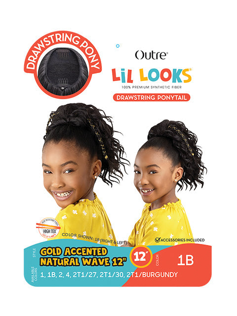Outre Lil Looks Premium Synthetic Drawstring Ponytail - GOLD ACCENTED NATURAL WAVE 12