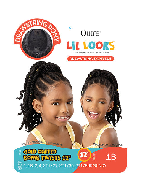 Outre Lil Looks Premium Synthetic Drawstring Ponytail - GOLD CUFFED BOMB TWISTS 12
