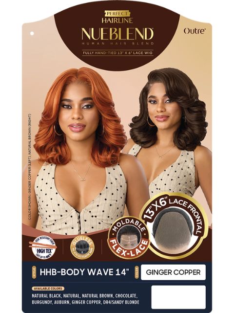 Outre Nueblend Fully Hand-tied 13x6 Human Hair Blend Lace Front Wig- HHB-BODY WAVE 14"
