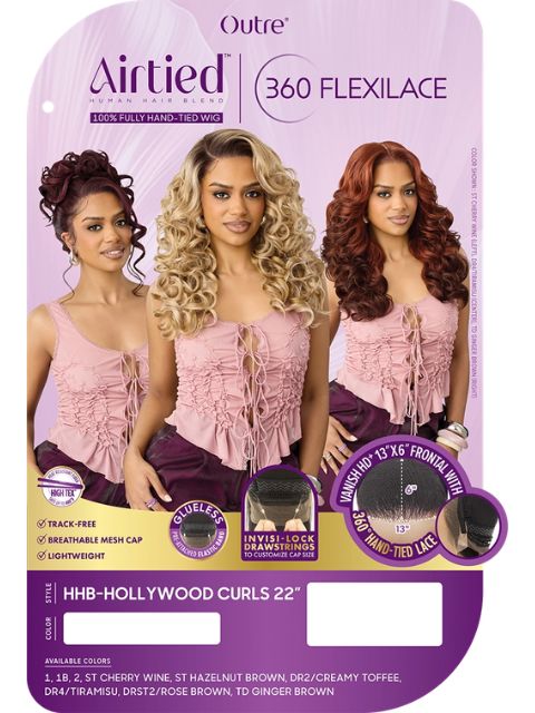 Outre Fully 100% Hand-tied 360 Flexilace 13x6  Human Hair Blend HHB-HOLLYWOOD CURLS 22" Lace Front Wig