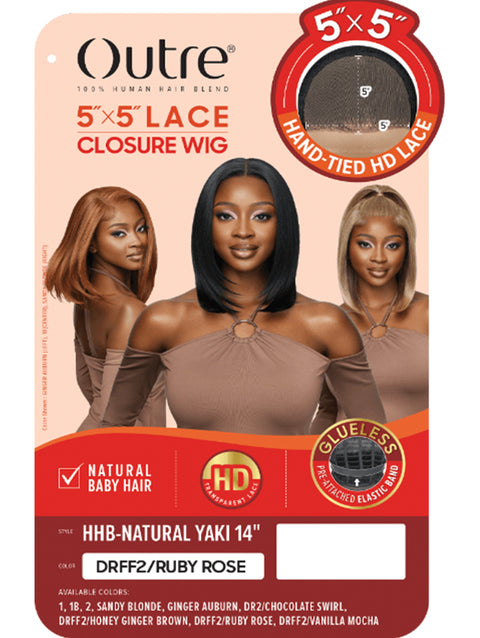 Outre 100% Human Hair Blend 5"x5" Glueless Lace Closure Wig - HHB-NATURAL YAKI 14"