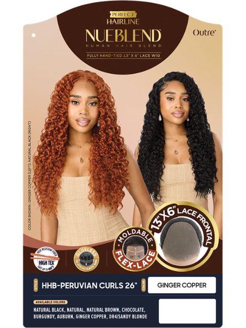 Outre Nueblend Fully Hand-tied 13x6 Human Hair Blend HHB-PERUVIAN CURLS 26" Lace Front Wig