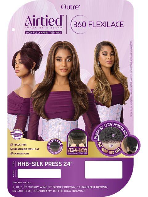 Outre Fully 100% Hand-tied 360 Flexilace 13x6  Human Hair Blend HHB-SILK PRESS 24" Lace Front Wig