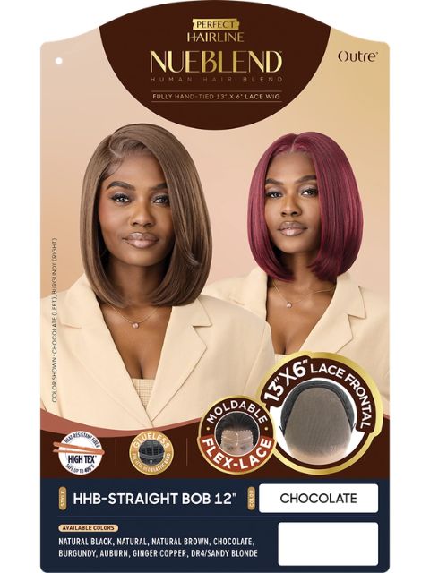Outre Nueblend Fully Hand-tied 13x6 Human Hair Blend HHB-STRAIGHT BOB 12" Lace Front Wig