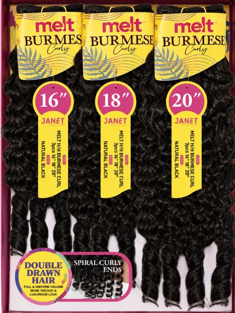 Janet Collection Melt Remy Human Hair BURMESE CURL 3PCS Bundles Double Drawn Hair Weave with Spiral Curly Ends
