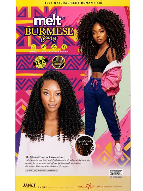 Janet Collection Melt Remy Human Hair BURMESE CURL 3PCS Bundles Double Drawn Hair Weave with Spiral Curly Ends