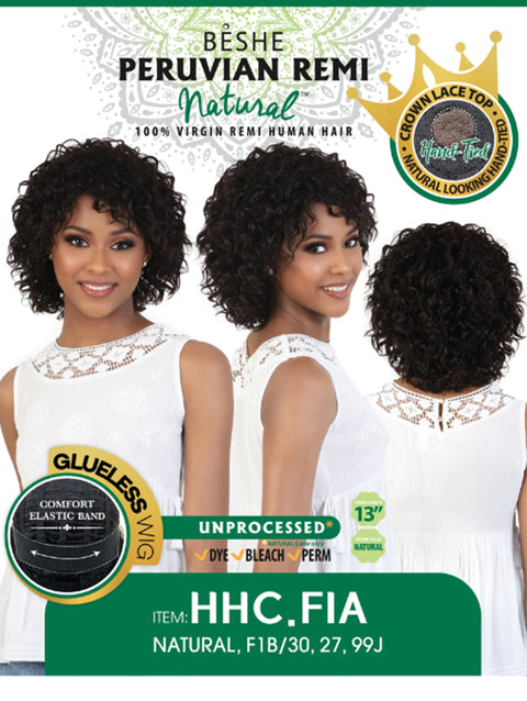 Beshe Peruvian Remi Natural Human Hair Glueless Crown Lace Top Wig - HHC.FIA