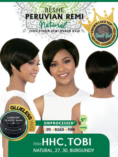 Beshe Peruvian Remi Natural Human Hair Glueless Crown Lace Top Wig - HHC.TOBI