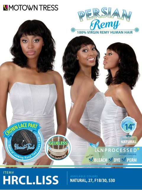Motown Tress Persian Remy 100% Human Hair HRCL.LISS" Crown Lace Part Wig