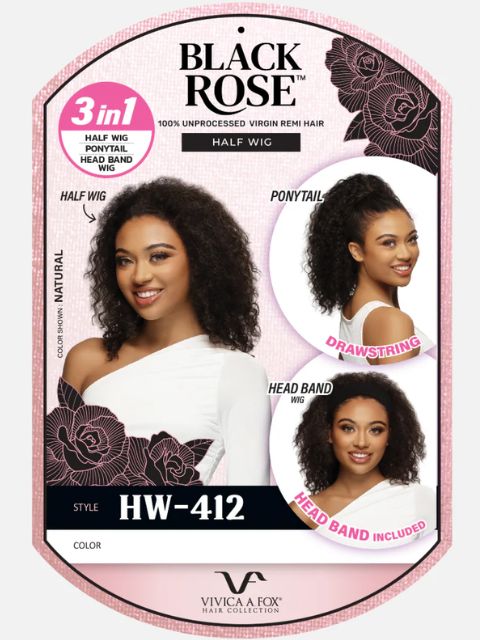 Vivica A Fox Black Rose 100% Unprocessed Human Hair 3in1 Half Wig- HW-412
