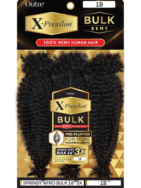 Outre X-Pression 100% Human Hair Braids- HUMAN BULK-3X SPRINGY AFRO BULK 16"
