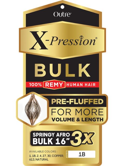 Outre X-Pression 100% Human Hair Braids- HUMAN BULK-3X SPRINGY AFRO BULK 16"