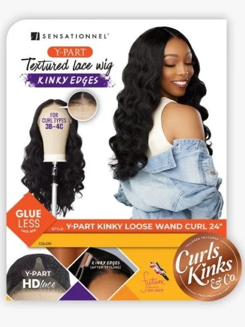 Sensationnel Premium Synthetic KINKY EDGES Y-PART KINKY LOOSE WAND CURL24" Lace Wig