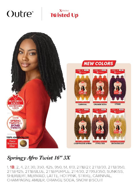 Outre X-Pression Twisted Up 3X SPRINGY AFRO TWIST Crochet Braid 16" *MEGA SALE