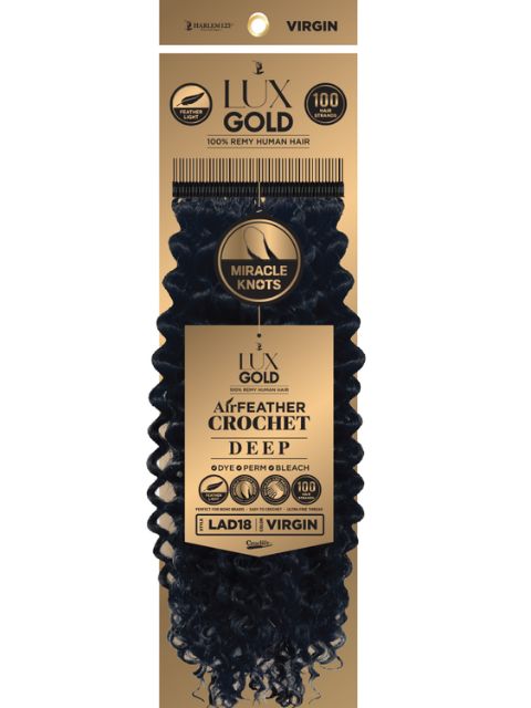 Harlem 125 Lux Gold 100% Remi Human Hair Air Feather Crochet Braid- (LAD18) DEEP 18"