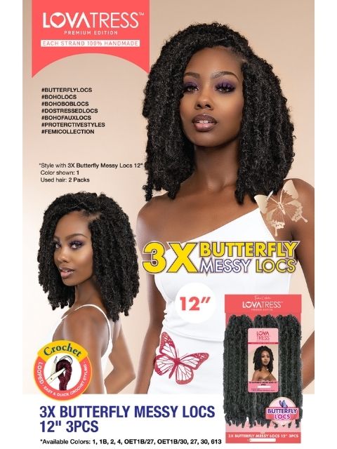 Femi Collection LovaTress 100% Handmade LOVA TRESS 3X BUTTERFLY MESSY LOCS 12"