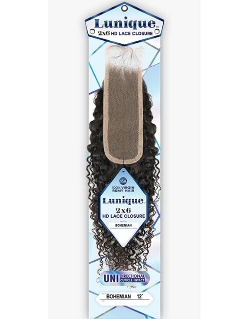 Sensationnel Lunique 100% Human Hair 2x6 HD Lace BOHEMIAN" Closure