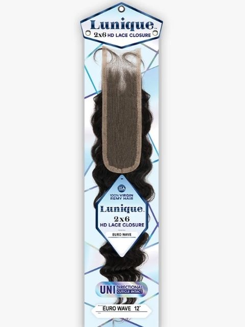 Sensationnel Lunique 100% Human Hair 2x6 HD Lace EURO WAVE" Closure
