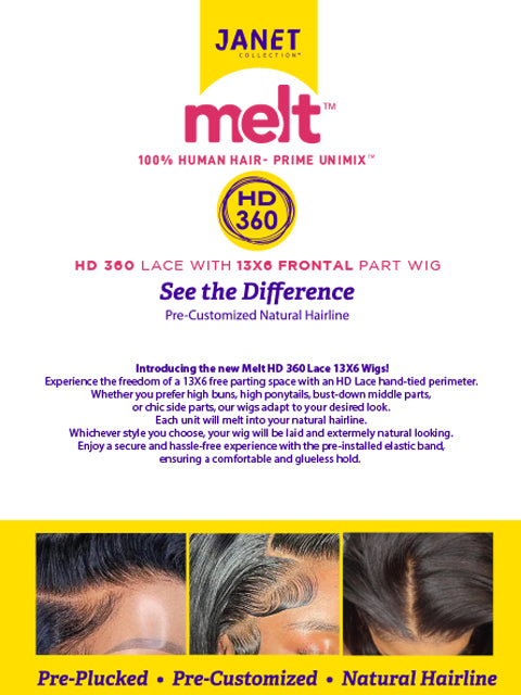 Janet Collection 100% Human Hair Prime Unimix HD 360 with 13X6 Frontal Part Glueless HITA Lace Wig *SALE