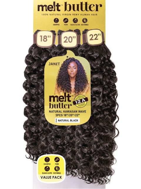 Janet Collection Melt Butter 100% Natural Remy Human Hair HAWAIIAN WAVE 3PCS Value Pack Human Hair Bundles