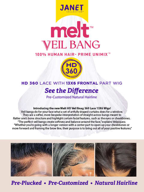 Janet Collection MELT VEIL BANG PRIME UNIMIX HD 360 with 13X6 Frontal Part Glueless Lace Wig- SEFU *SALE